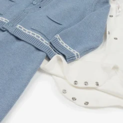 Blue Cotton & Wool Knit Baby Trouser Set