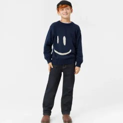Blue Cotton & Wool Smile Sweater