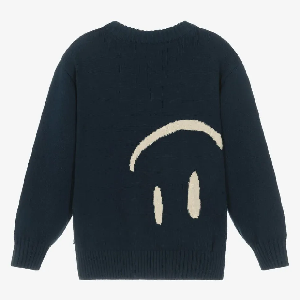 Blue Cotton & Wool Smile Sweater