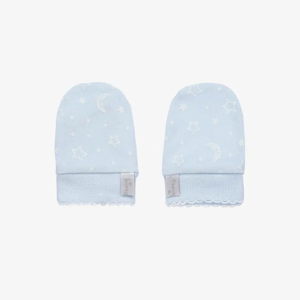 Blue Cotton Crescent Moonlight Scratch Mittens