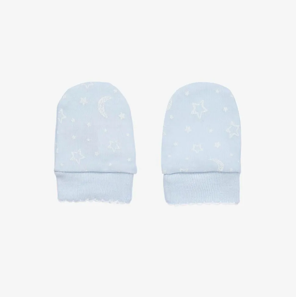 Blue Cotton Crescent Moonlight Scratch Mittens