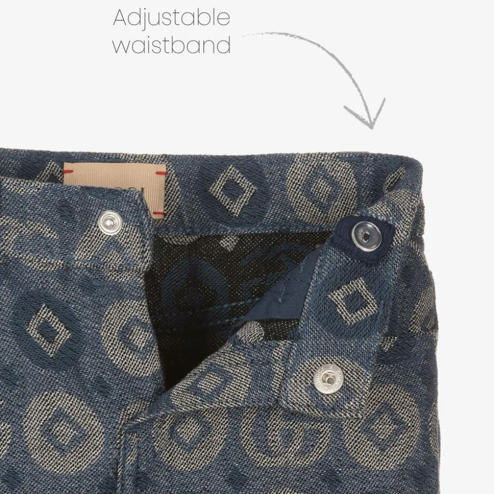 Blue Cotton Jacquard Logo Trousers