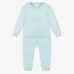 Blue Cotton Knit Trouser Set