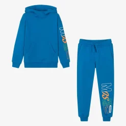 Blue Cotton Logo Print Tracksuit