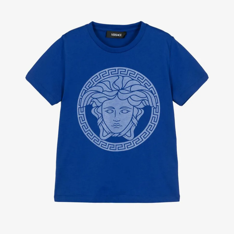 Blue Cotton Medusa Print T-Shirt