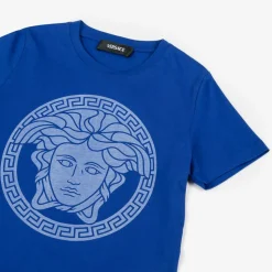 Blue Cotton Medusa Print T-Shirt