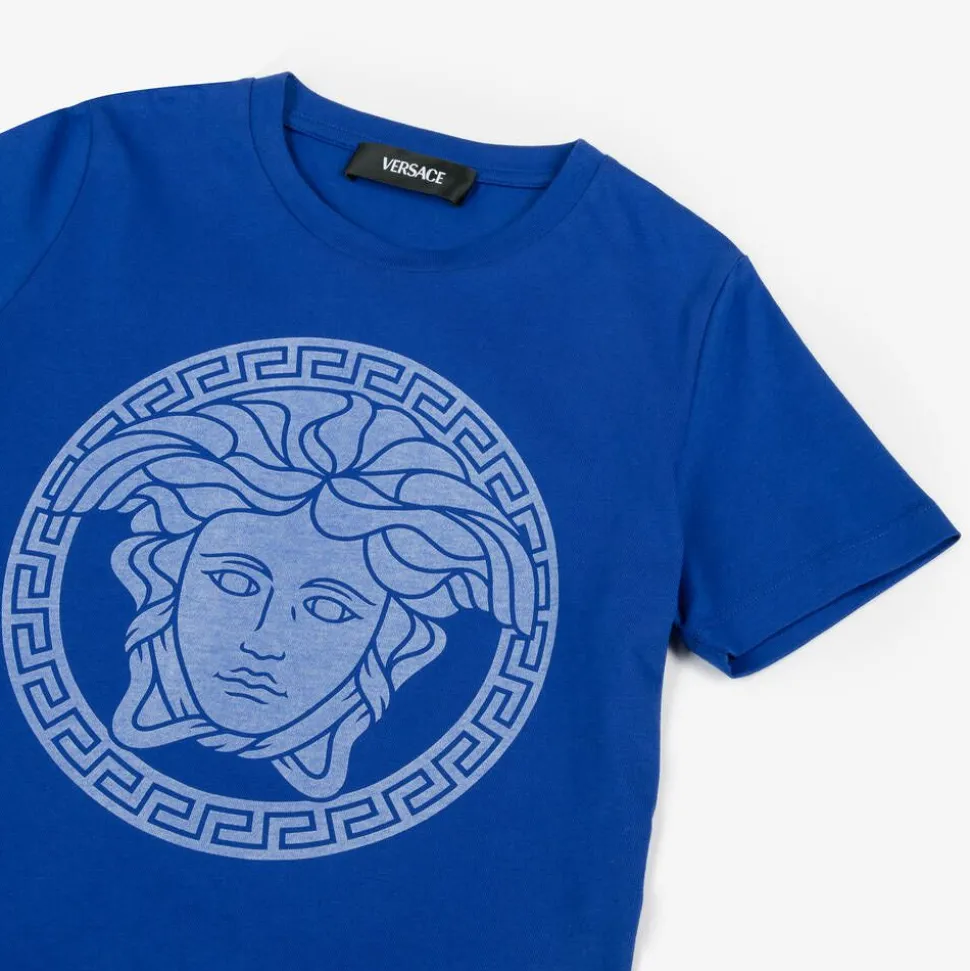 Blue Cotton Medusa Print T-Shirt