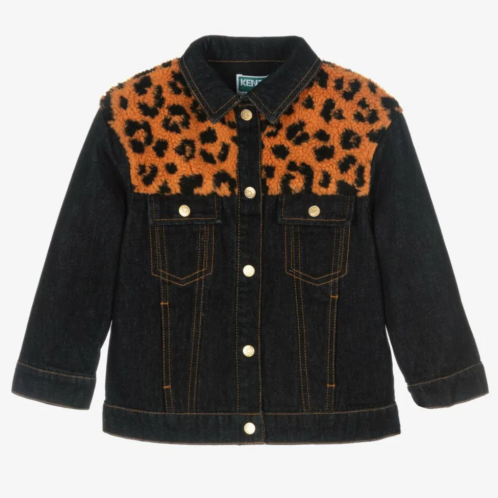 Blue Denim & Leopard Print Fleece Jacket