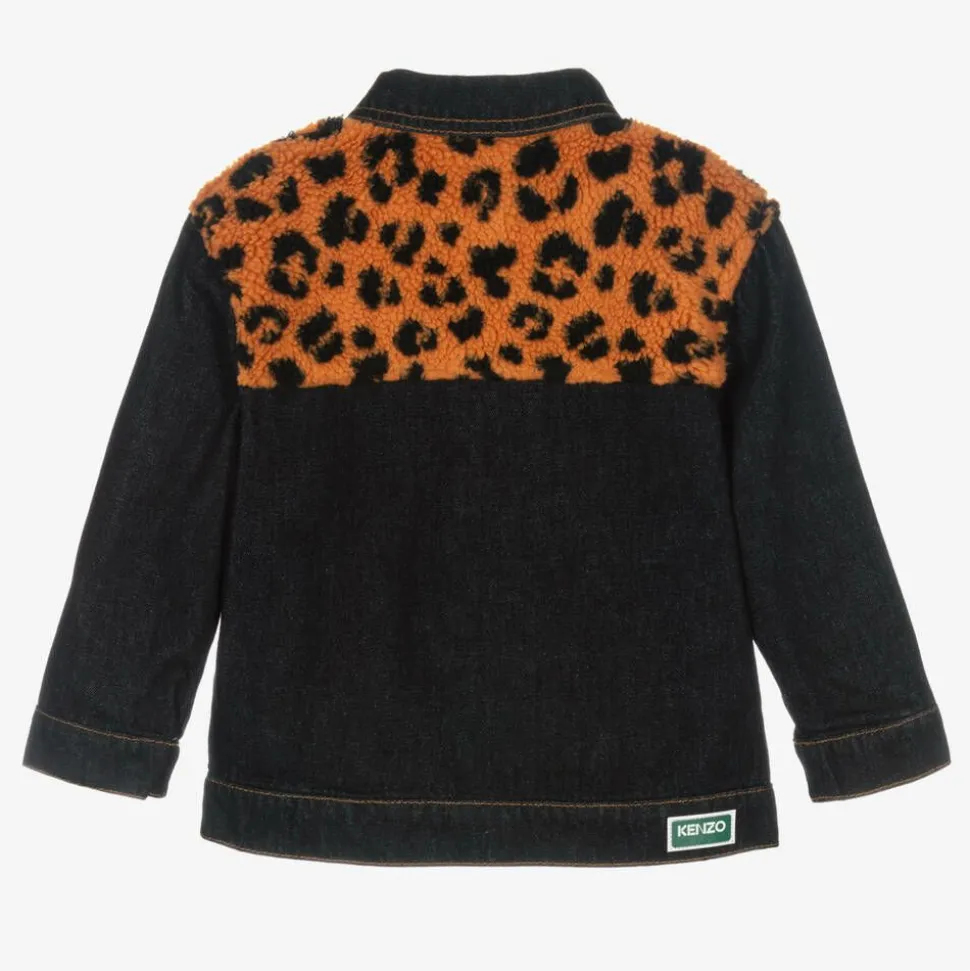 Blue Denim & Leopard Print Fleece Jacket