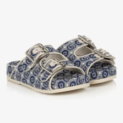 Blue Double G Canvas Slip-on Sandals