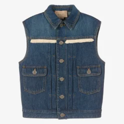 Blue Embroidered Logo Denim Gilet