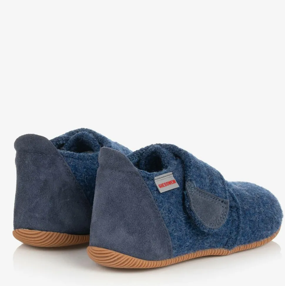 Blue Felted Wool Slippers