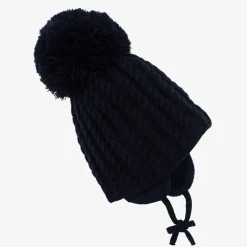 Blue Laura Knitted Giant Pom-Pom Beanie