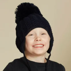 Blue Laura Knitted Giant Pom-Pom Beanie