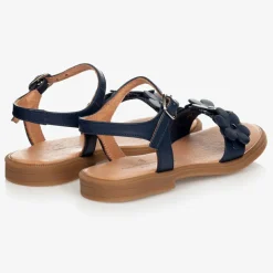 Blue Leather Flower Sandals