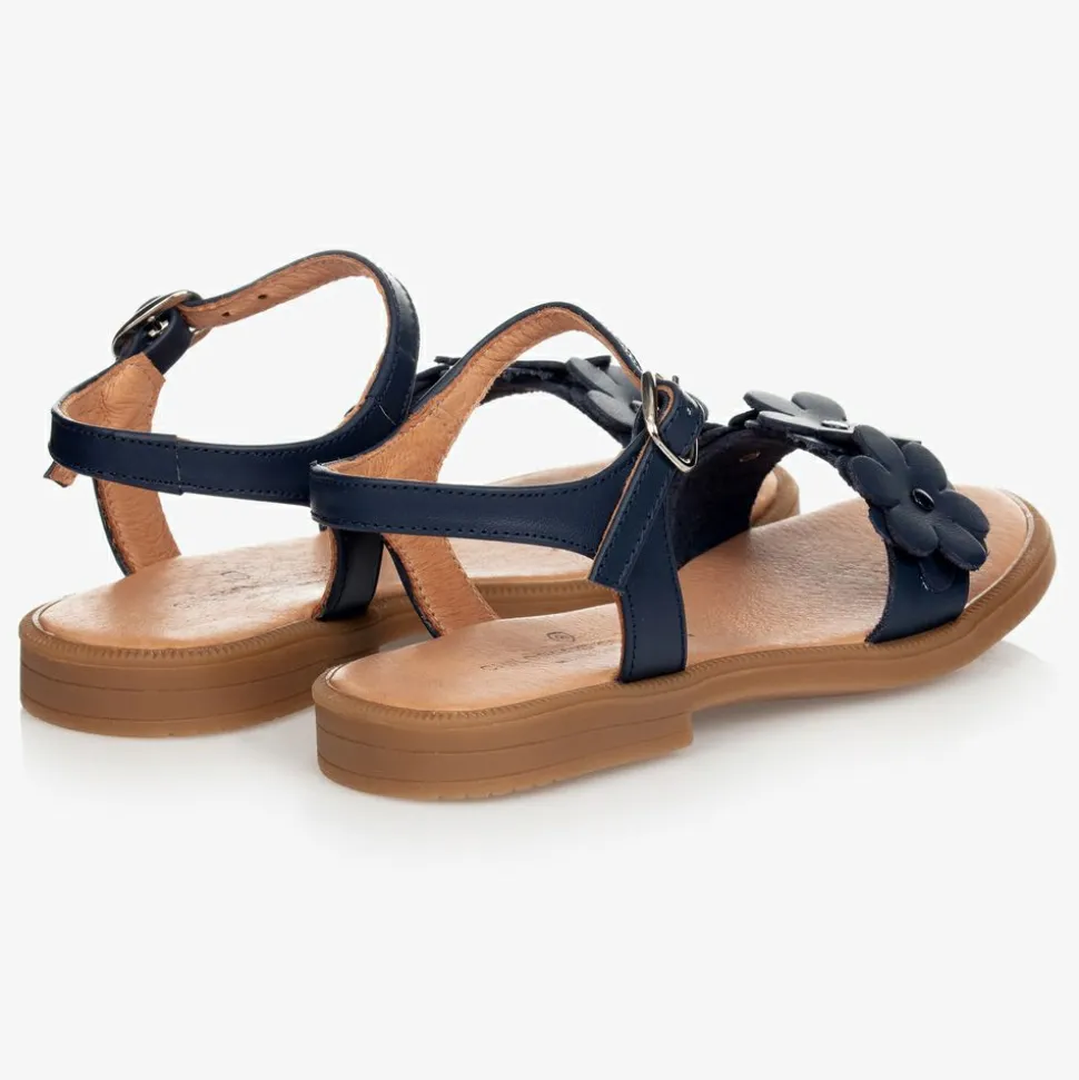 Blue Leather Flower Sandals