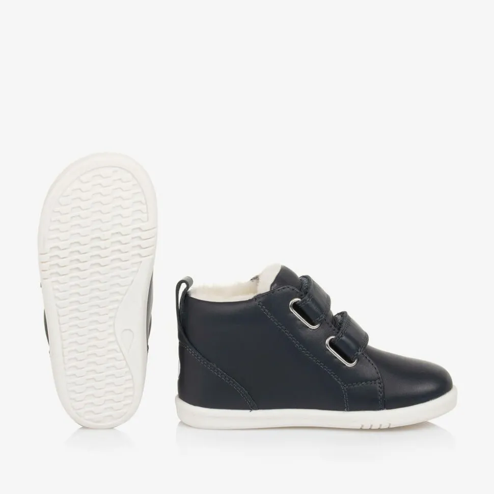 Blue Leather High-Top Trainers