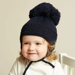 Blue Malva Knitted Giant Pom-Pom Beanie