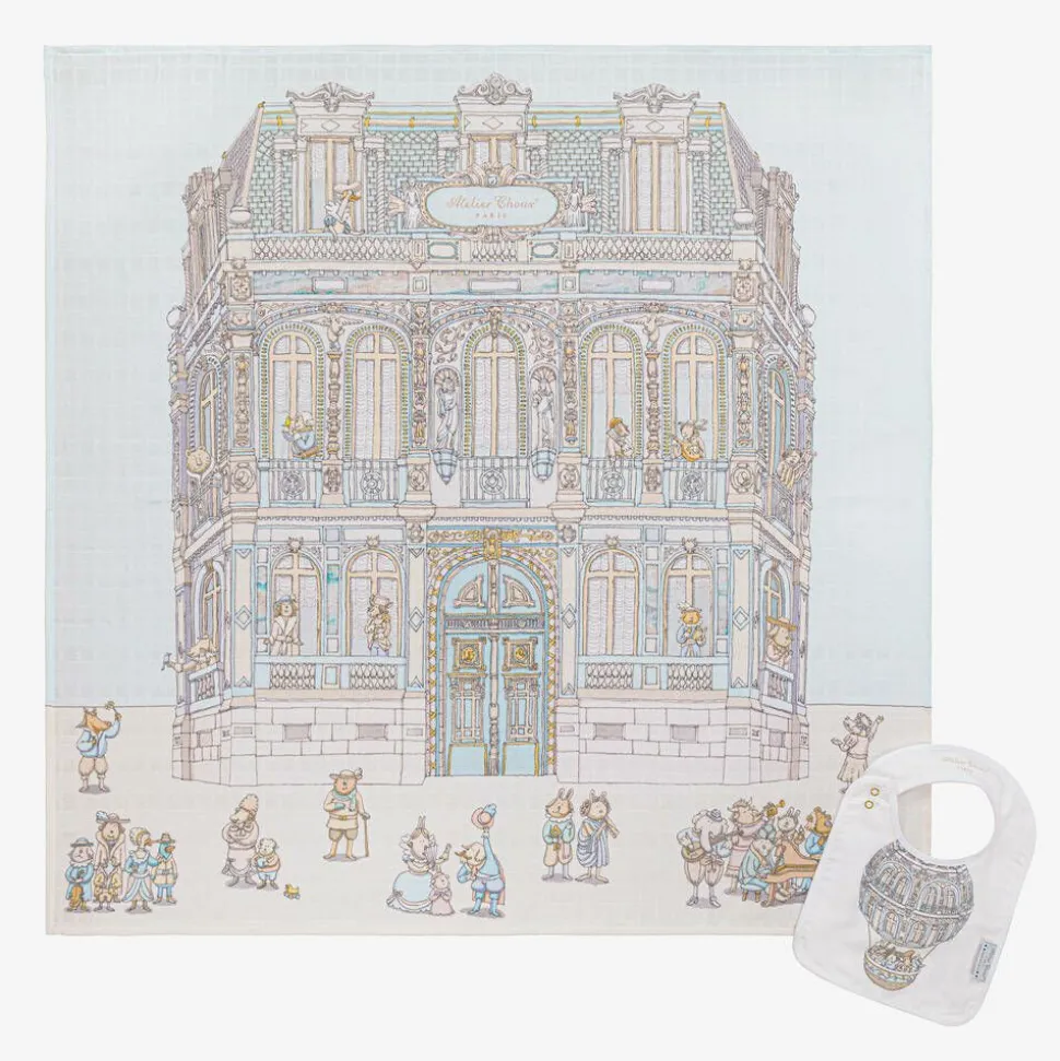 Blue Organic Cotton Swaddle & Bib Set