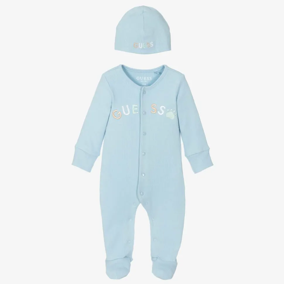 Blue Ribbed Cotton Babygrow Set