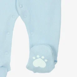 Blue Ribbed Cotton Babygrow Set