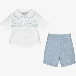 Blue Smocked Baby Shorts Set