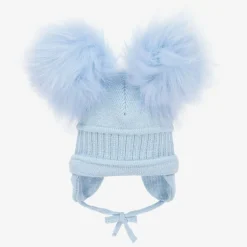 Blue Tindra Double Pom-Pom Hat