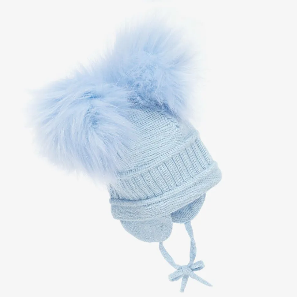 Blue Tindra Double Pom-Pom Hat