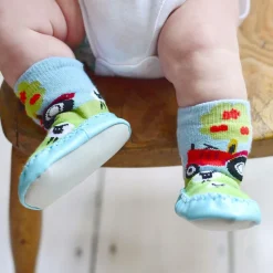 Blue Tractor Slipper Socks