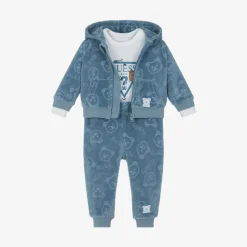 Blue Velour Baby Tracksuit Set