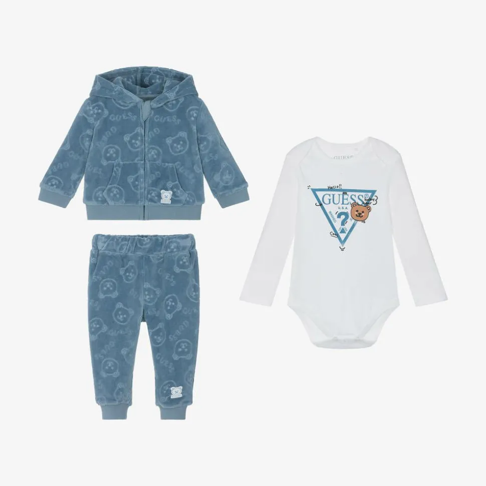 Blue Velour Baby Tracksuit Set