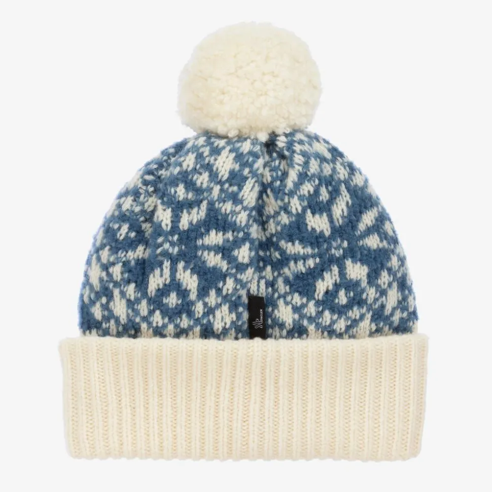 Blue Wool Pom-Pom Beanie Hat