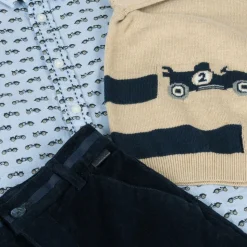 Boys Beige & Blue Needlecord Trouser Set