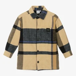 Boys Beige Check Cotton Overshirt
