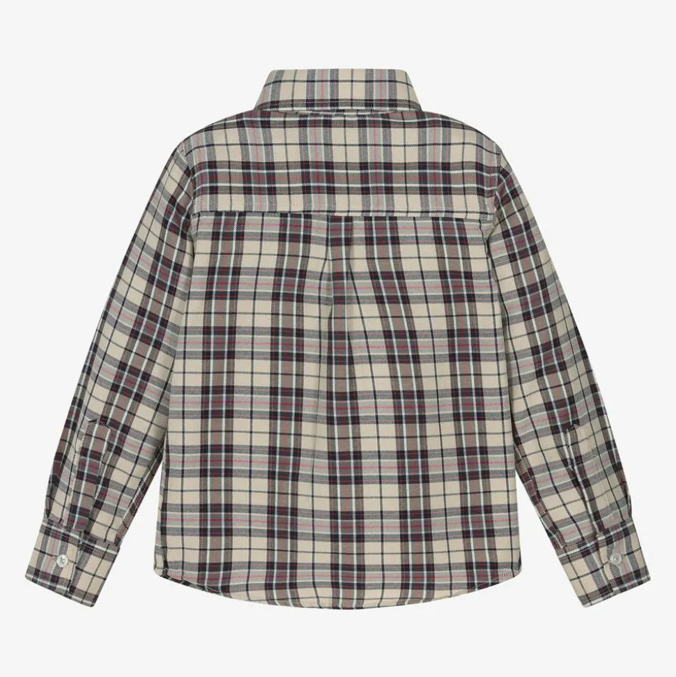 Boys Beige Check Cotton Shirt