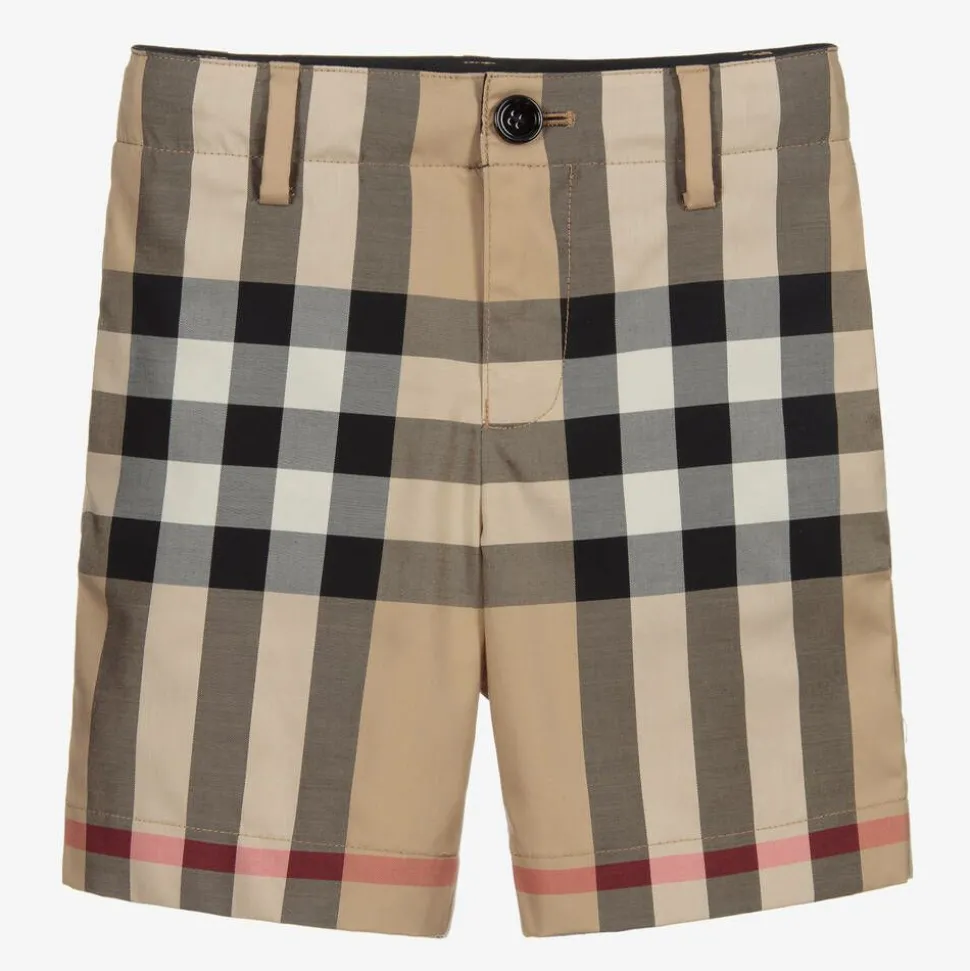 Boys Beige Check Shorts