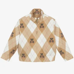 Boys Beige Cotton Argyle Jacket