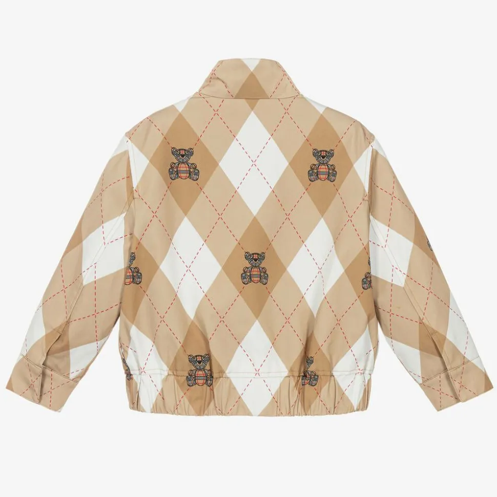 Boys Beige Cotton Argyle Jacket