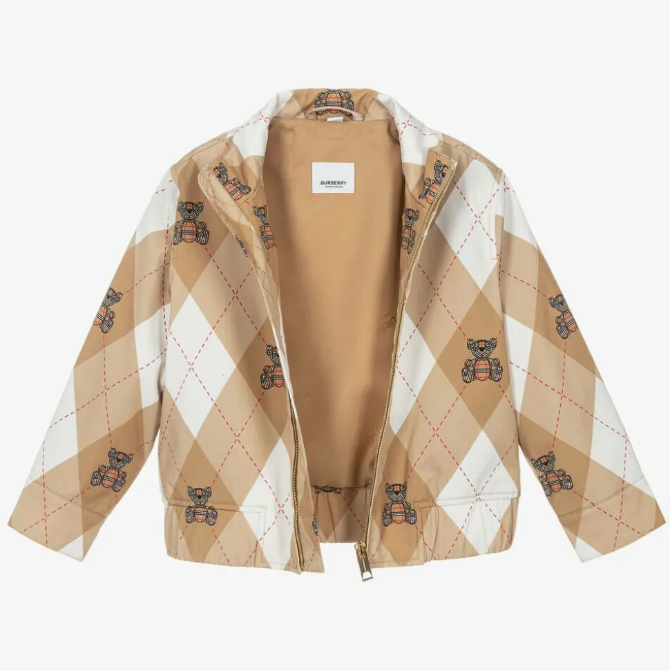 Boys Beige Cotton Argyle Jacket