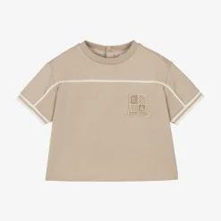 Boys Beige Cotton Crest T-Shirt