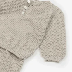 Boys Beige Cotton Knit Shorts Set