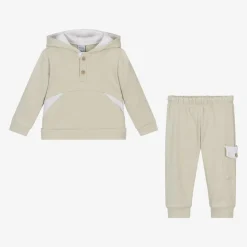 Boys Beige Cotton Tracksuit