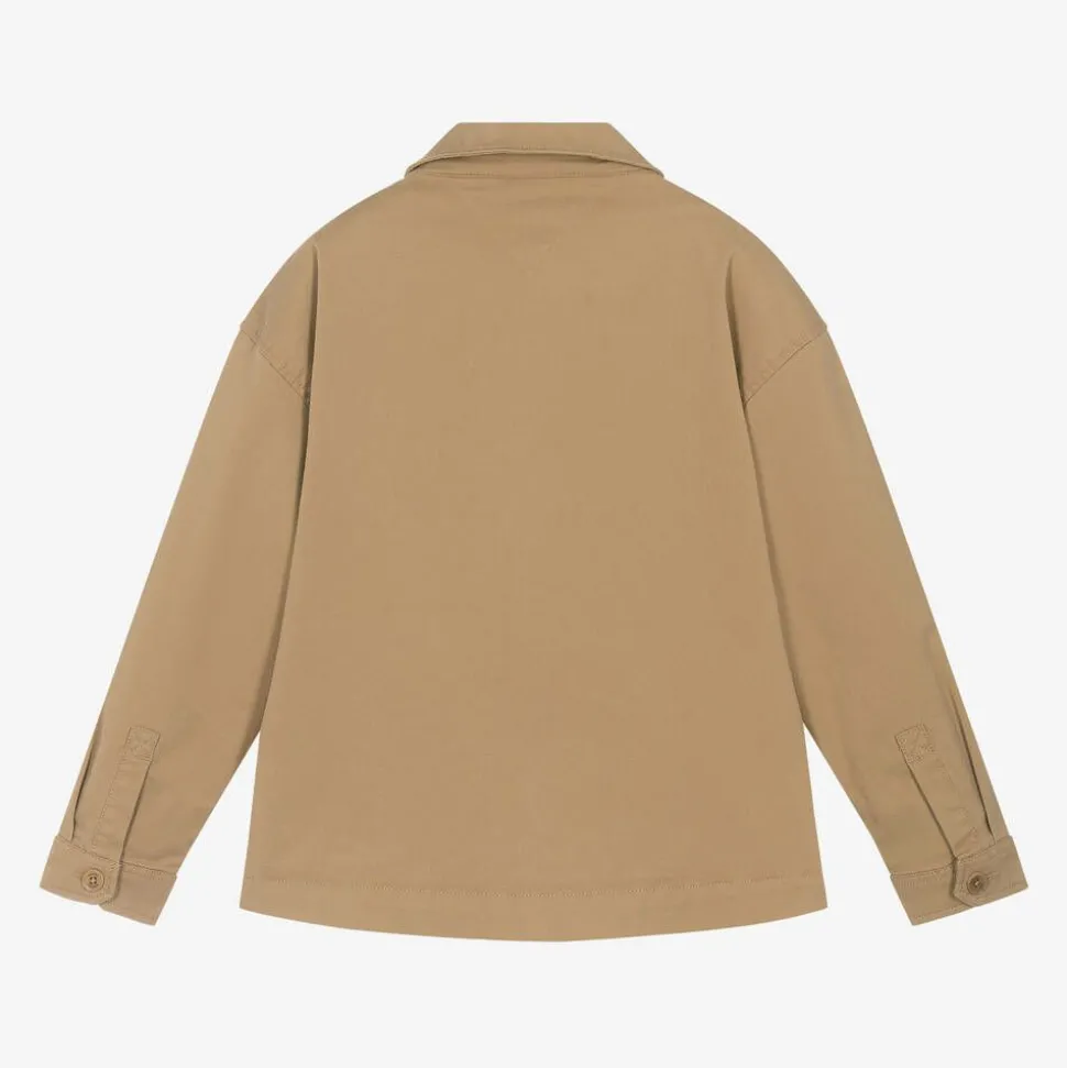 Boys Beige Cotton Utility Overshirt