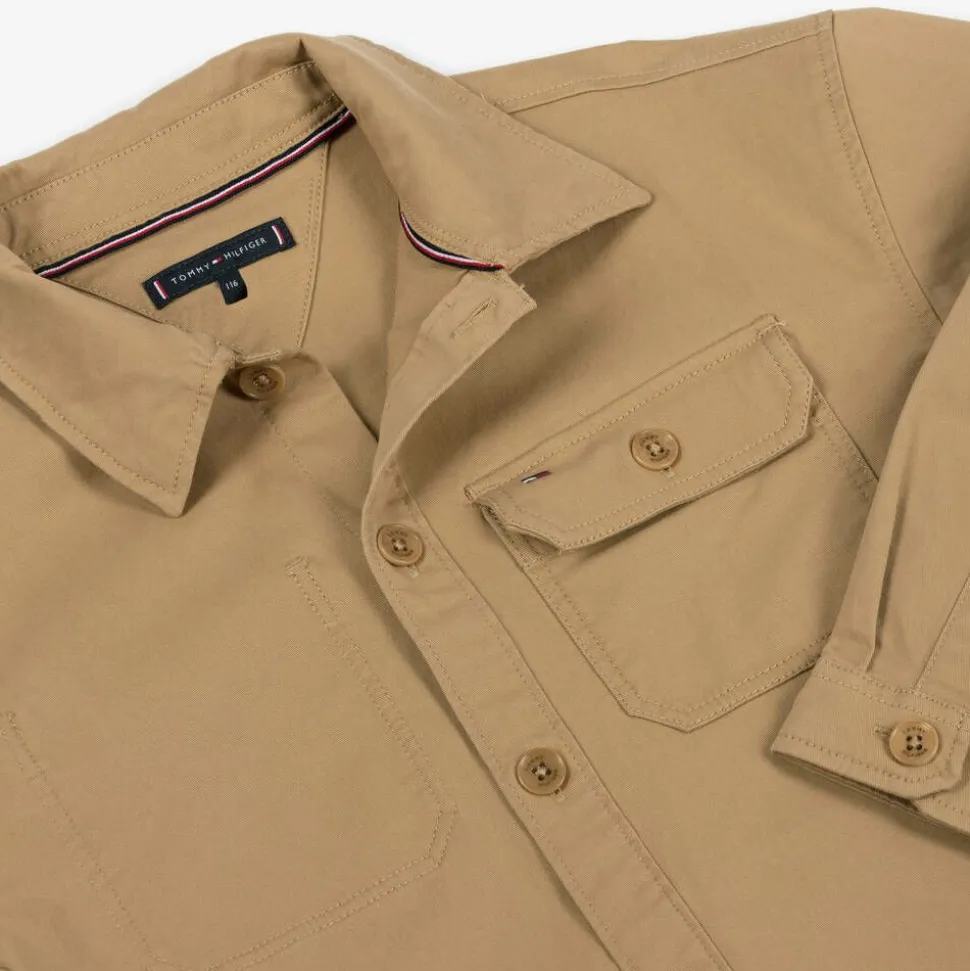Boys Beige Cotton Utility Overshirt
