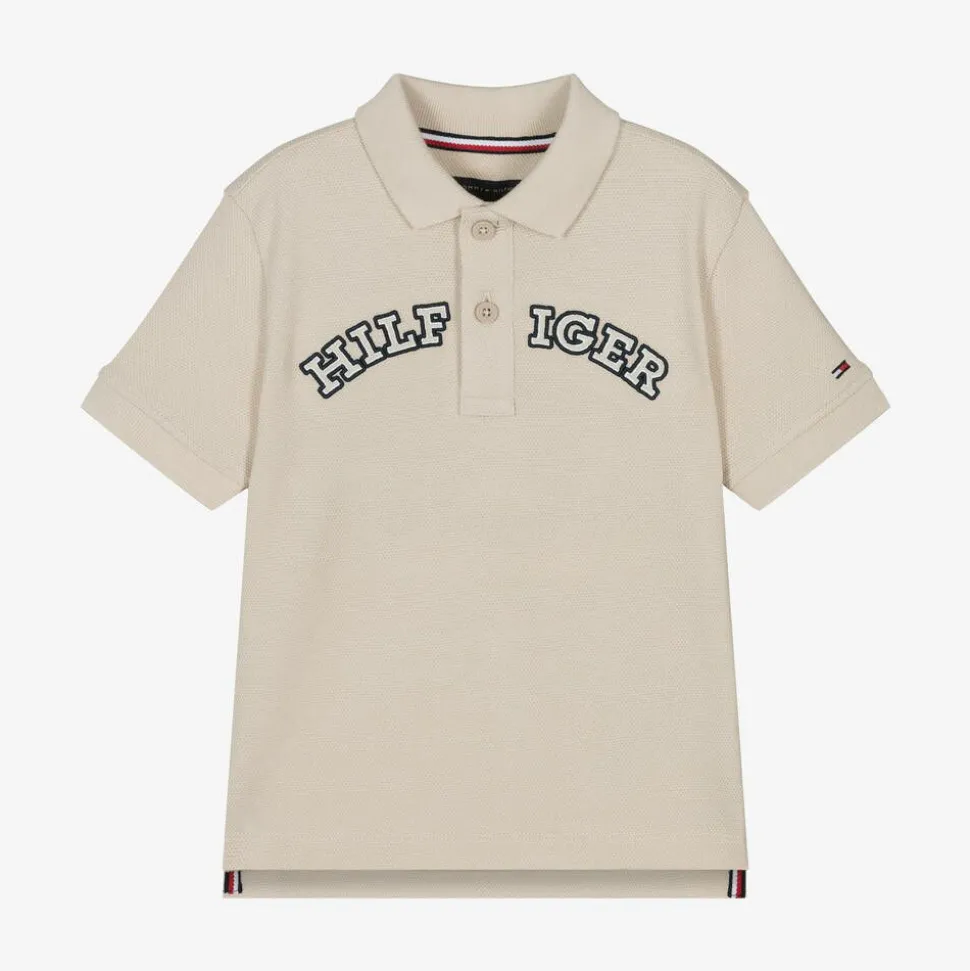 Boys Beige Cotton Varsity Polo Shirt