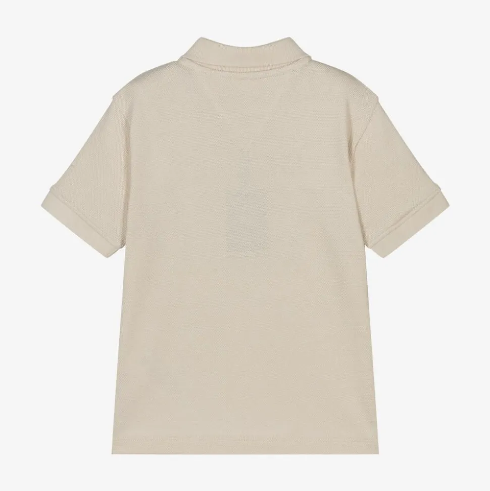 Boys Beige Cotton Varsity Polo Shirt
