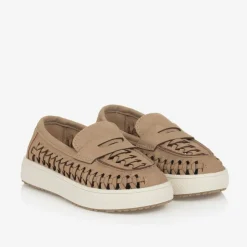 Boys Beige Faux Suede Loafers