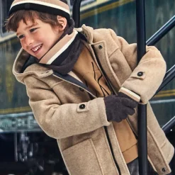 Boys Beige Felted Duffle Coat