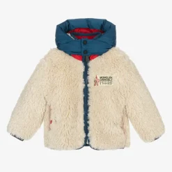 Boys Beige Fleece & Down Reversible Jacket