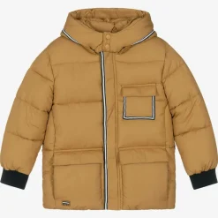 Boys Beige Hooded Puffer Coat